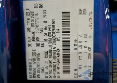 2019 Ford F150 Raptor из США, поврежденный, VIN 1FTFW1RG6KFA10580